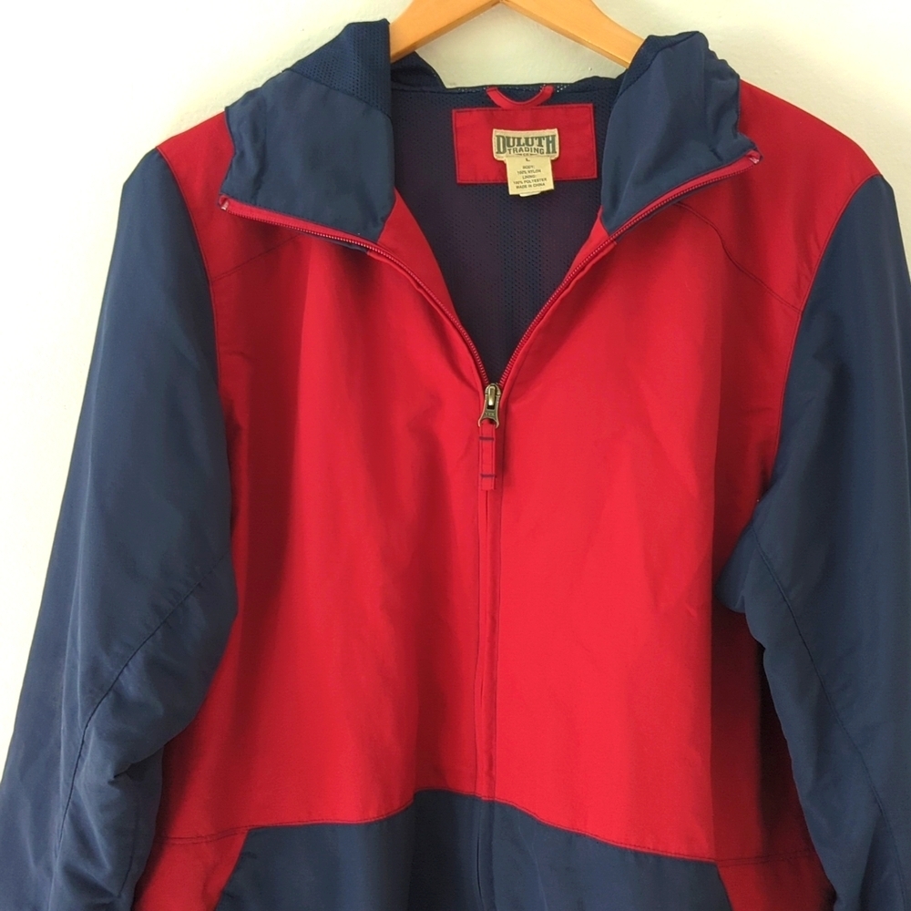 Duluth Trading Co. Colorblock Windbreaker Light Weight Jacket Red & Navy Large - Picture 3 of 7
